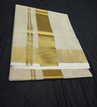 Load image into Gallery viewer, Kerala Traditional Saree with Golden Tissue Border - Authentic Handloom