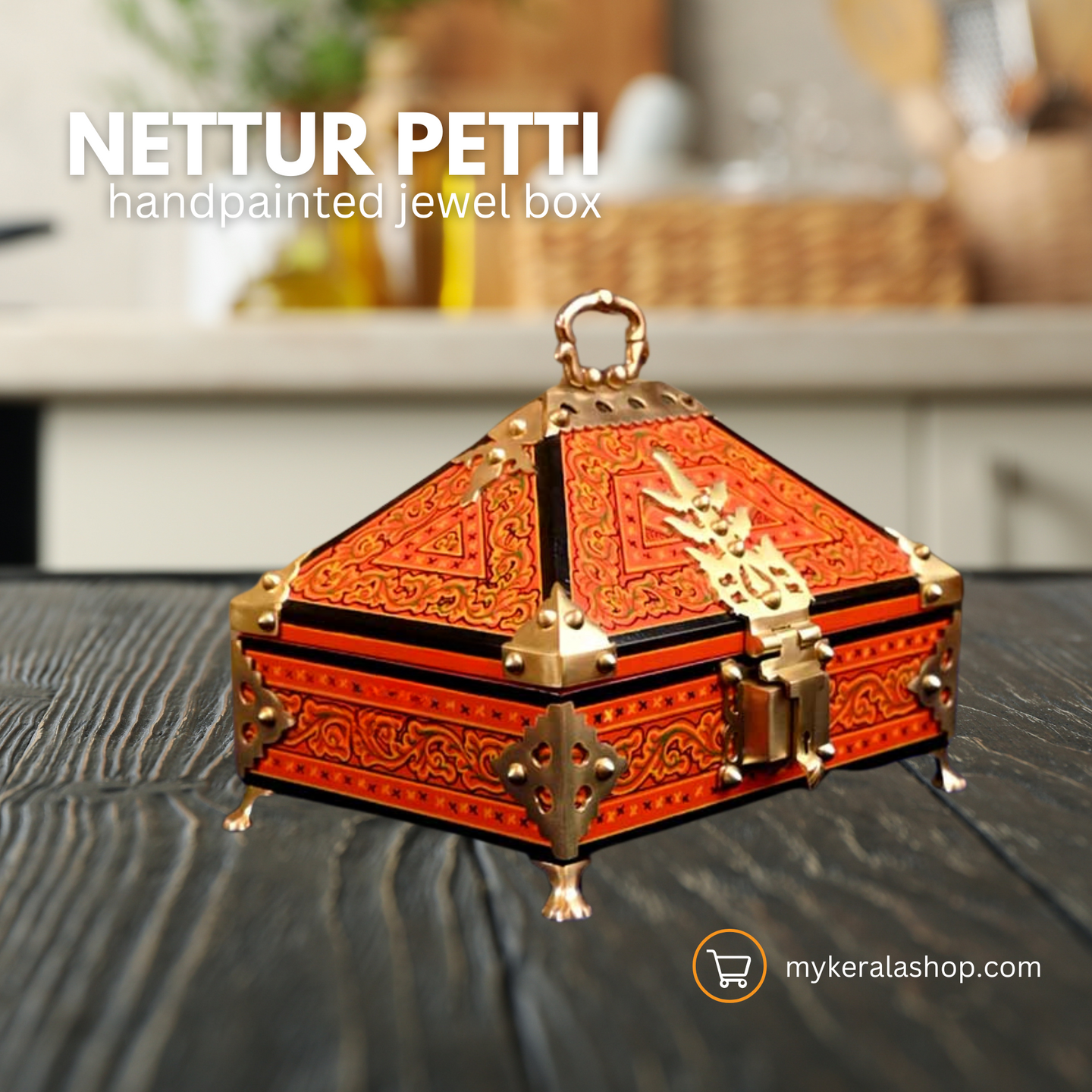 Nettur Petti - (Orange Color) - Hand Painted Jewel Box