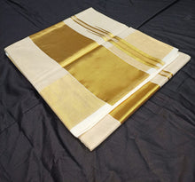 Load image into Gallery viewer, Kerala Traditional Saree with Golden Tissue Border - Authentic Handloom
