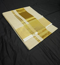 Load image into Gallery viewer, Kerala Traditional Saree with Golden Tissue Border - Authentic Handloom
